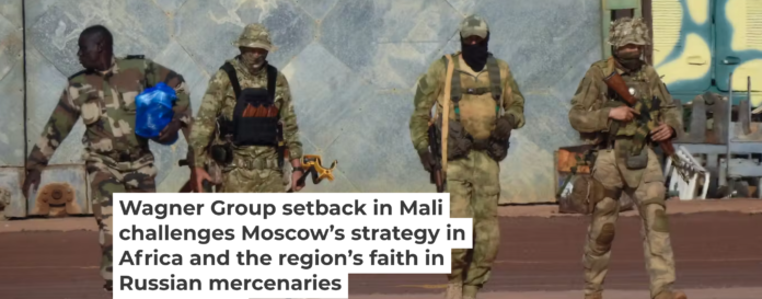 Russian mercenaries accompany a soldier in northern Mali. French Army via AP